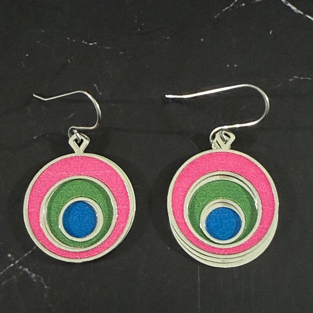 Vassily Kandinsky Color Fields Concentric Circles Pink Blue Green Earrings